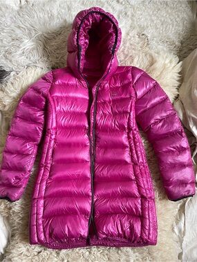 Black Women's Hot Pink Hooded Longline Puffer Coat
